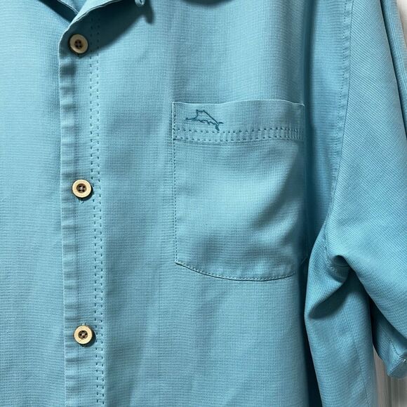Tommy Bahama short sleeve button down turquoise men's XL silk blend lightweight - Picture 10 of 14